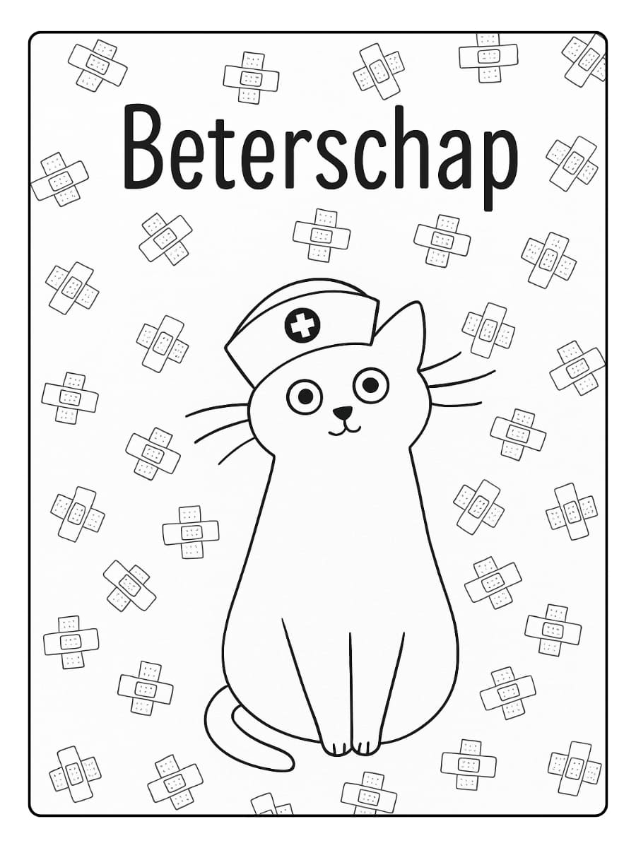 Kleurplaat lieve verpleegster kat wenst je beterschap