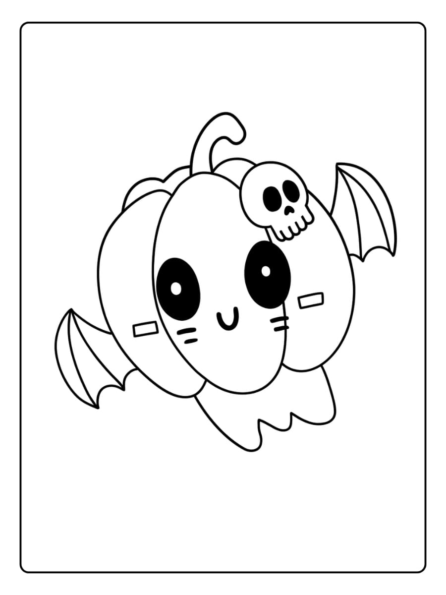 Kleurplaat schattige pompoen met vleugels en een schedeltje viert Halloween Kleurplaat schattige pompoen met vleugels en een schedeltje viert Halloween