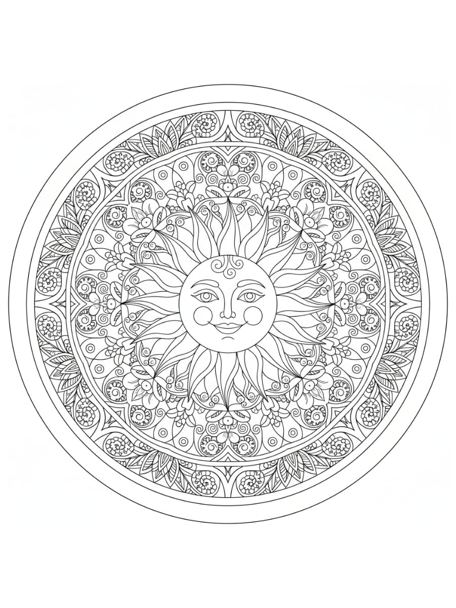 Kleurplaat zon mandala moeilijk