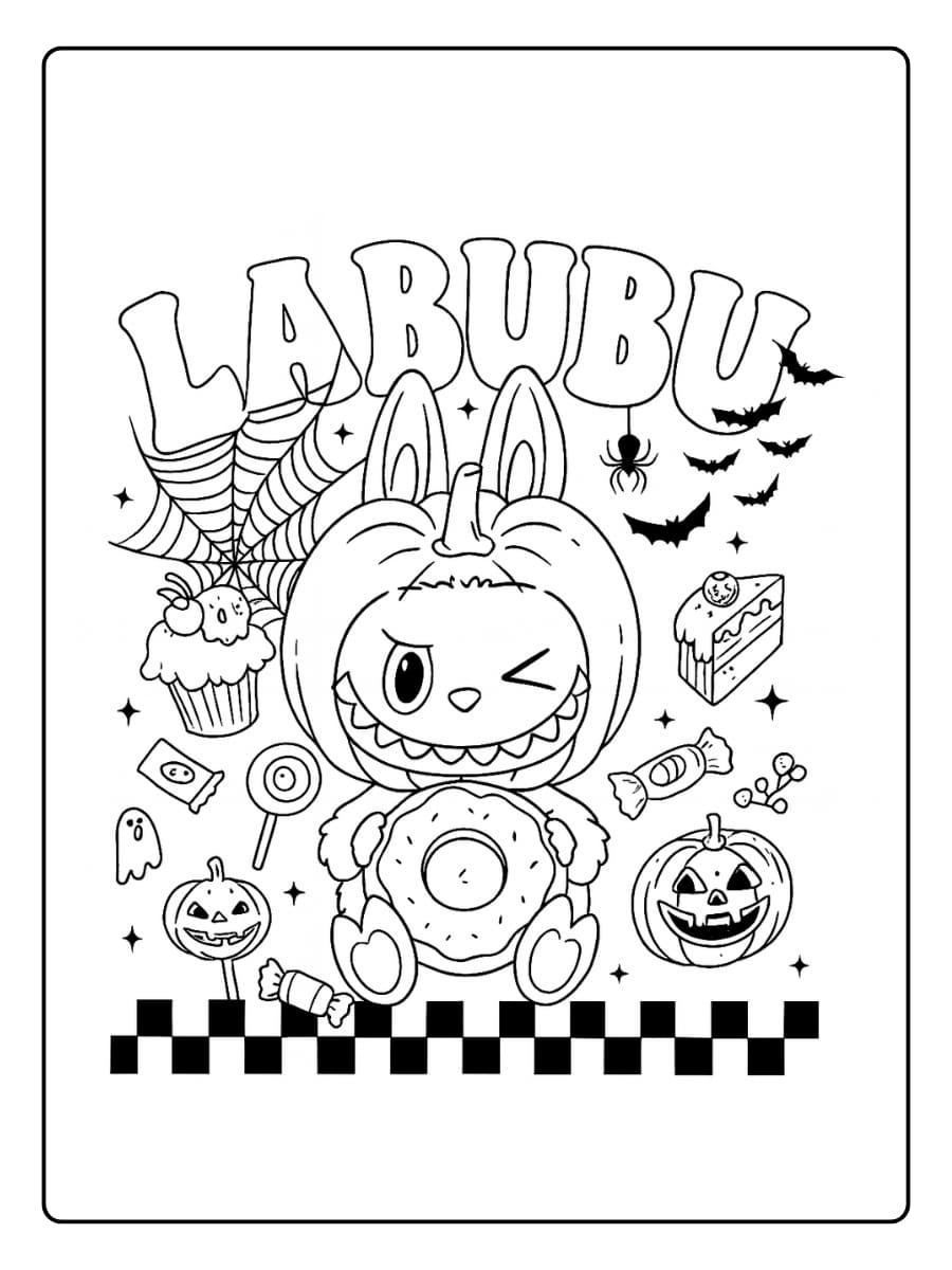 Labubu met een pompoenlantaarn Labubu met een pompoenlantaarn