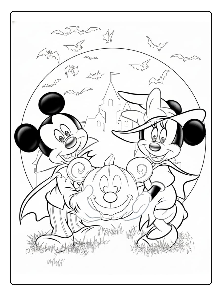Mickey en Minnie halloween kleurplaat​