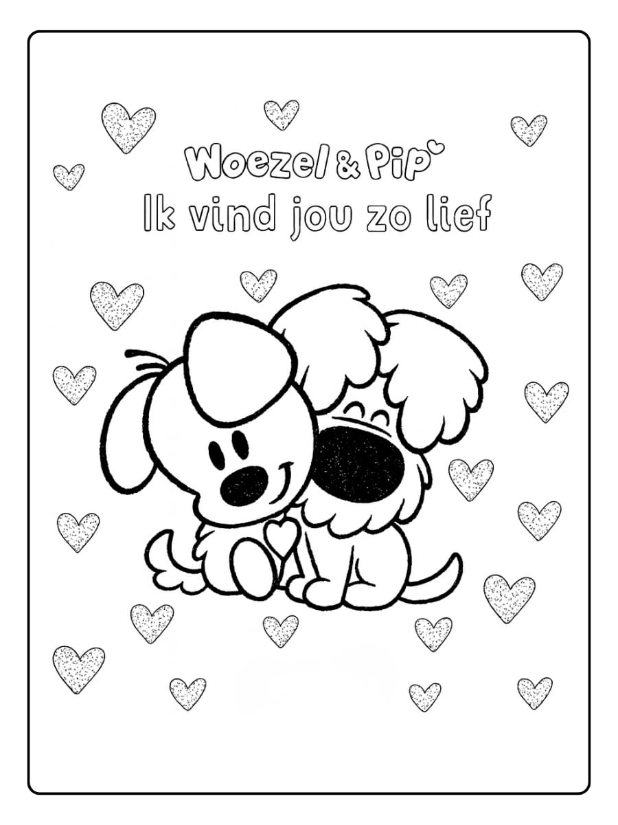 kleurplaat woezel en pip ik vind jou zo lief​
