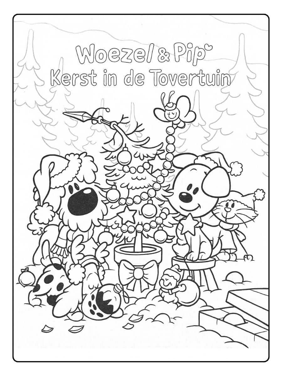 kleurplaat woezel en pip kerst​
