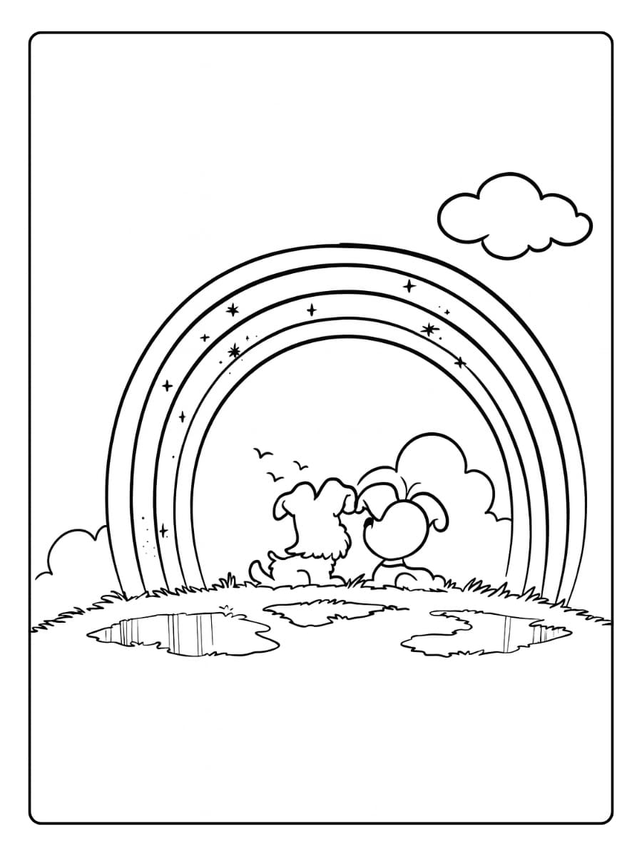 kleurplaat woezel en pip regenboog​