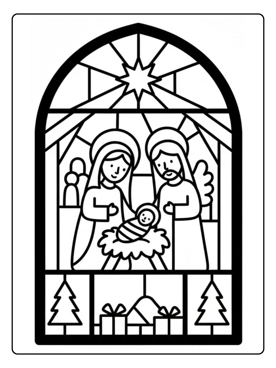 Glas in lood kerst kleurplaat heilige familie