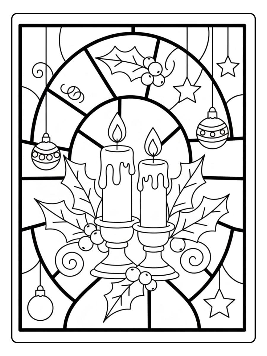 Glas in lood kerst kleurplaat kaarsen