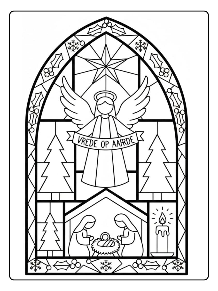 Glas in lood kerst kleurplaat kerk raam