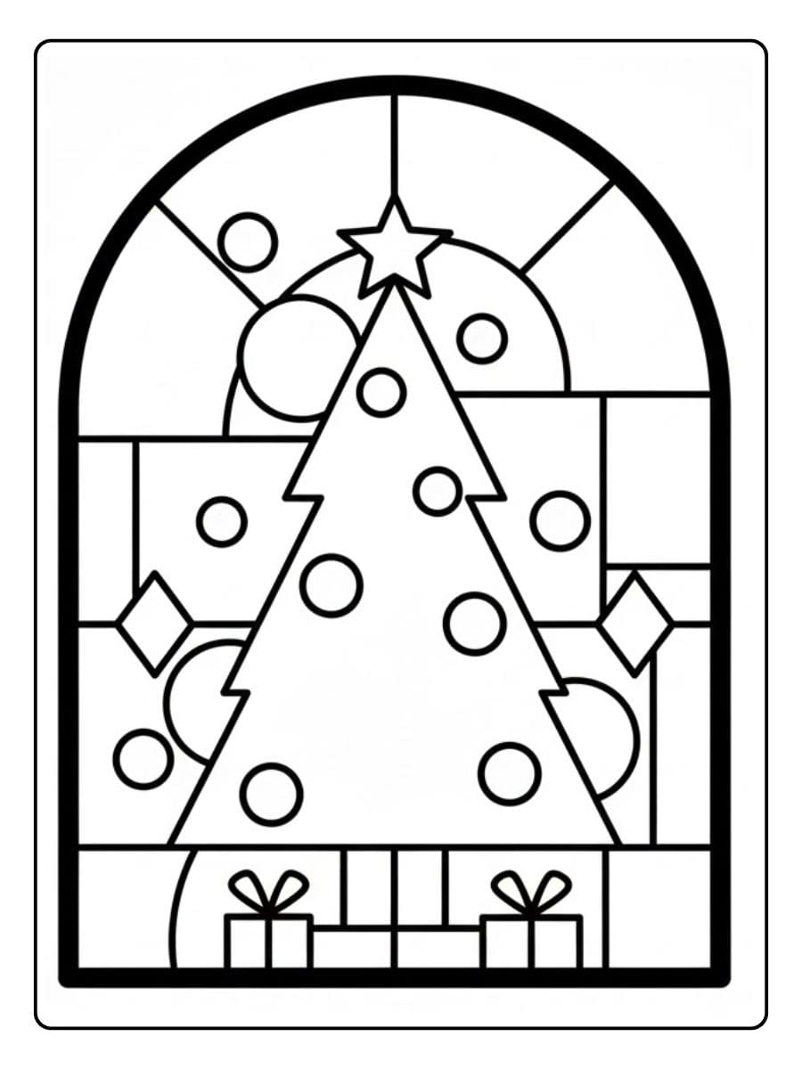 Glas in lood kerst kleurplaat kerstboom
