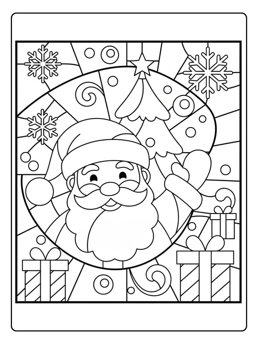 Glas in lood kerst kleurplaat kerstman