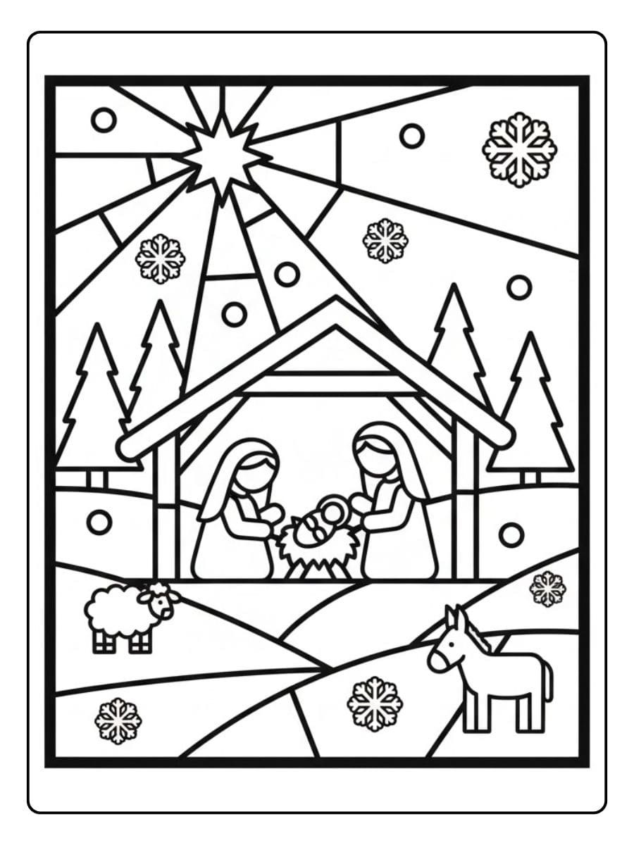 Glas in lood kerst kleurplaat kerstnacht