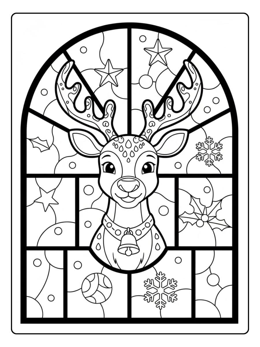 Glas in lood kerst kleurplaat rendier