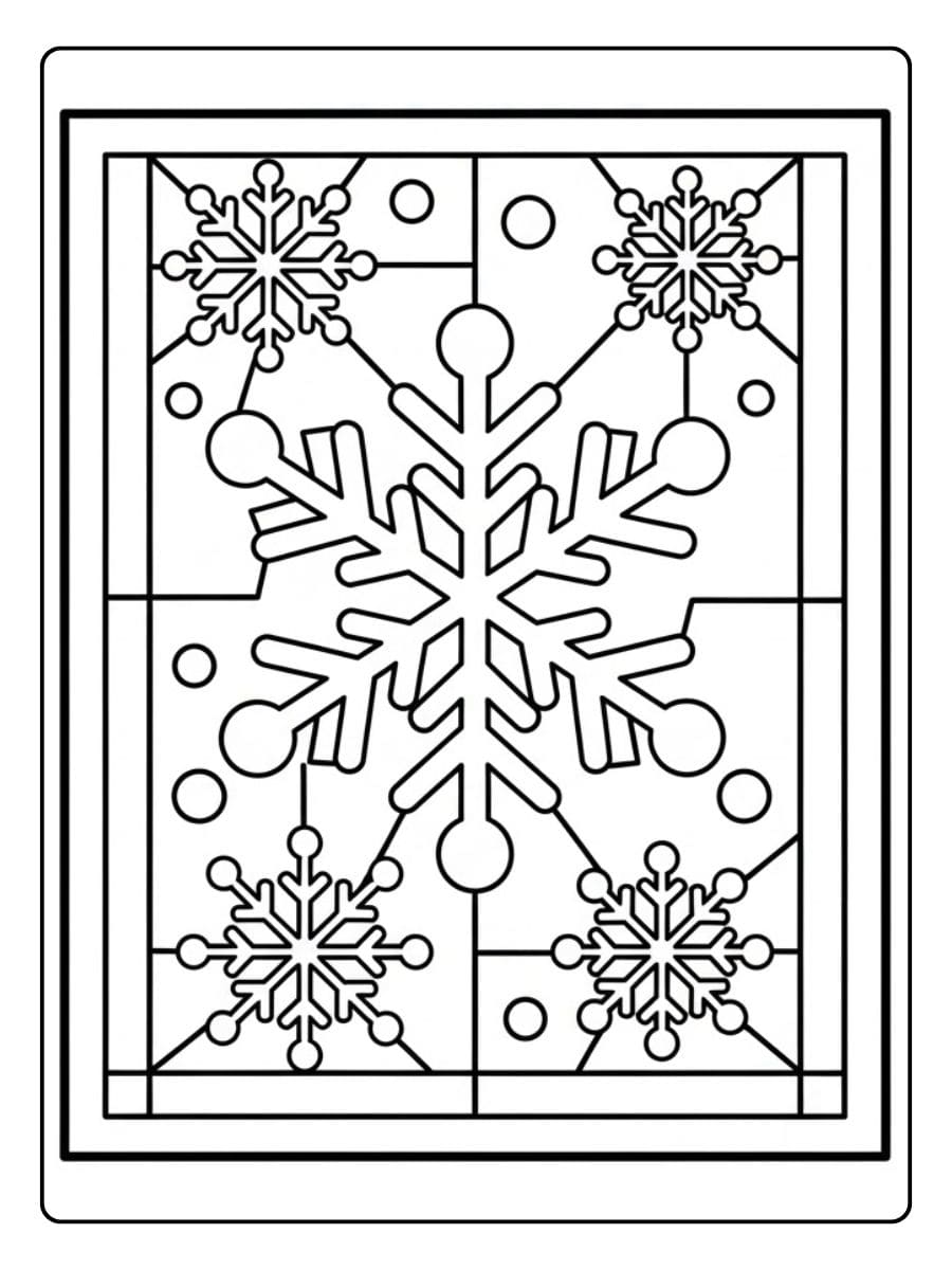 Glas in lood kerst kleurplaat sneeuwvlokken