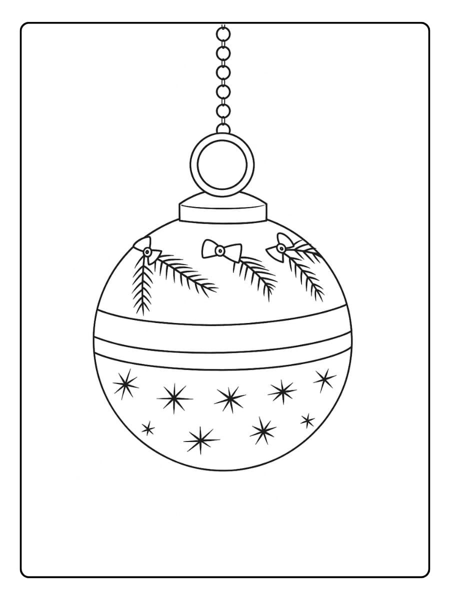 Kleurplaat Kerstbal met strikjes en dennentakken