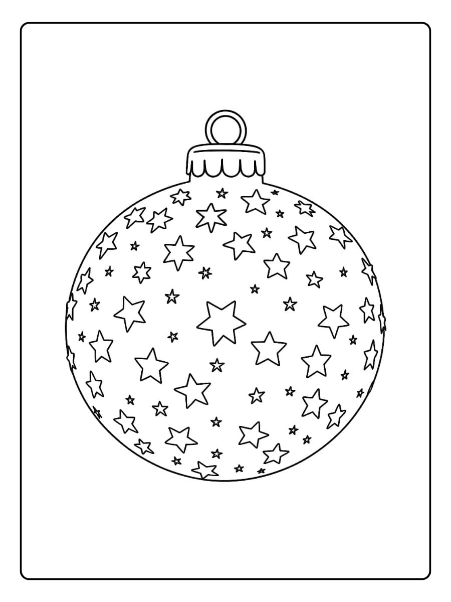 Kleurplaat Kerstbal met veel stervormige versieringen