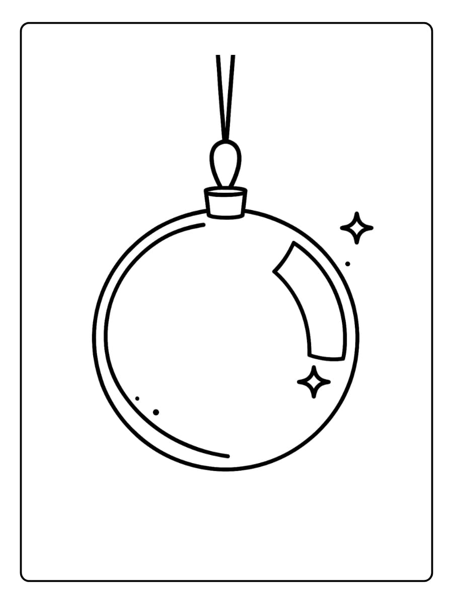 Kleurplaat Lege kerstbal die aan een lint hangt, klaar om versierd te worden