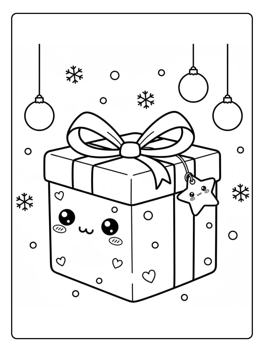 Kleurplaat kawaii kerst cadeau