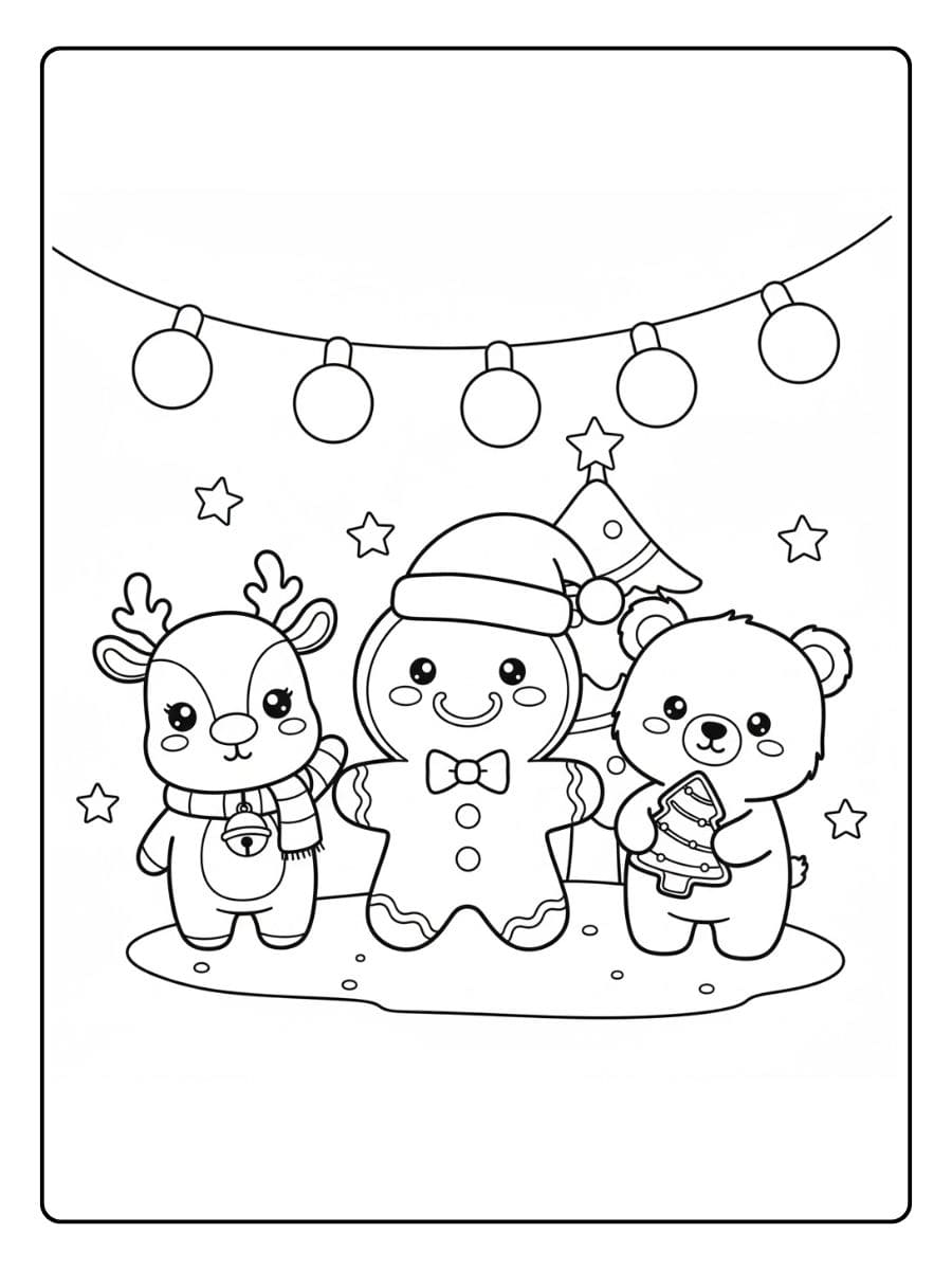 Kleurplaat kawaii kerst dieren