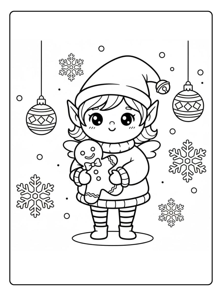 Kleurplaat kawaii kerst elfje