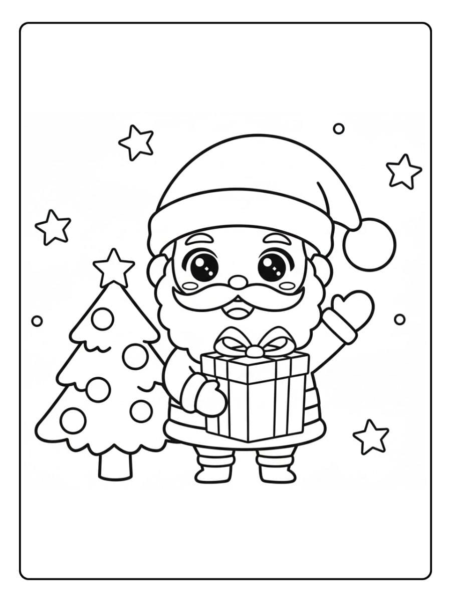 Kleurplaat kawaii kerst kerstman