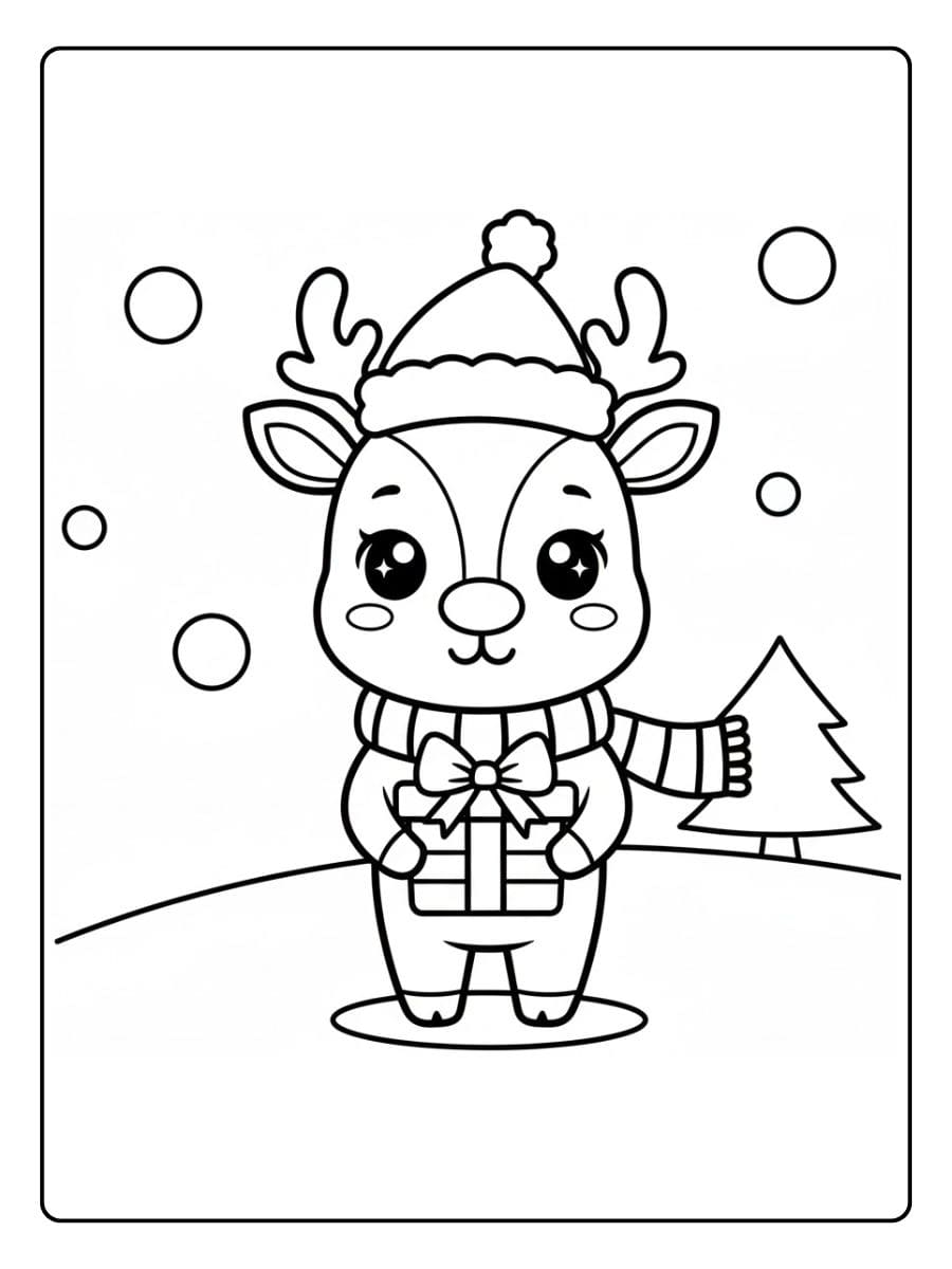 Kleurplaat kawaii kerst rendier