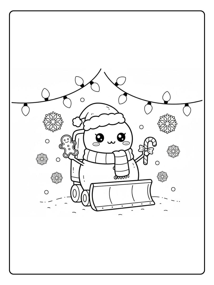 Kleurplaat kawaii kerst sneeuwpop