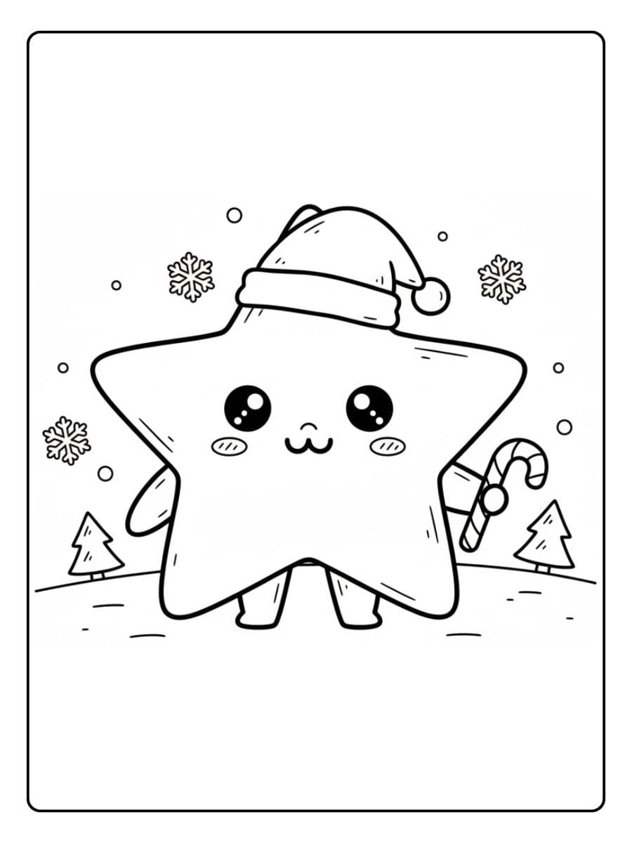 Kleurplaat kawaii kerst ster