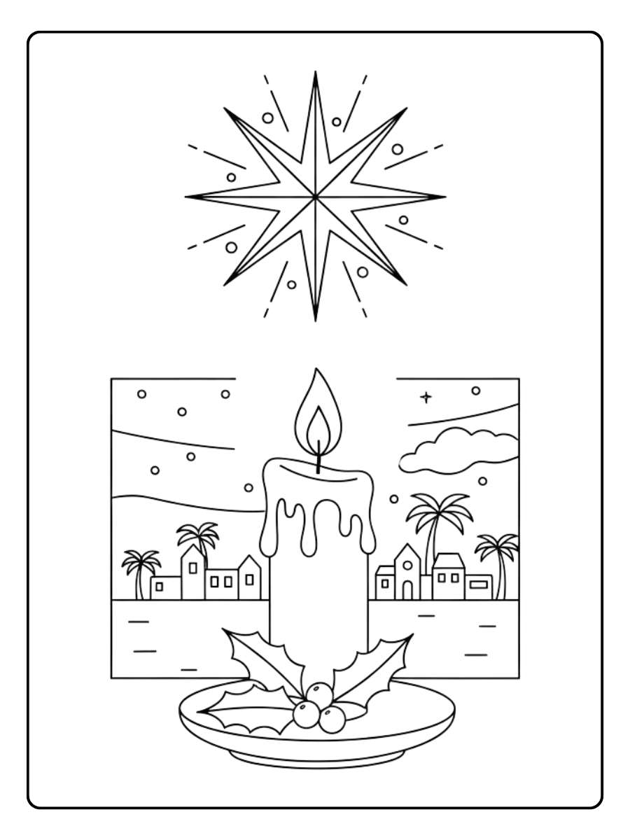Kleurplaat kerst kaars met Bethlehem ster