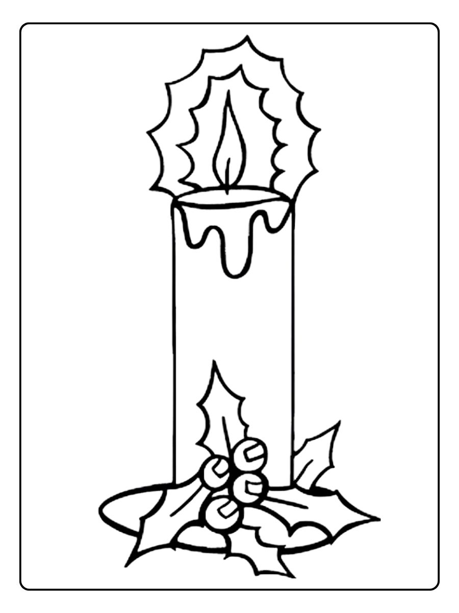 Kleurplaat kerst kaars met sneeuwvlokken