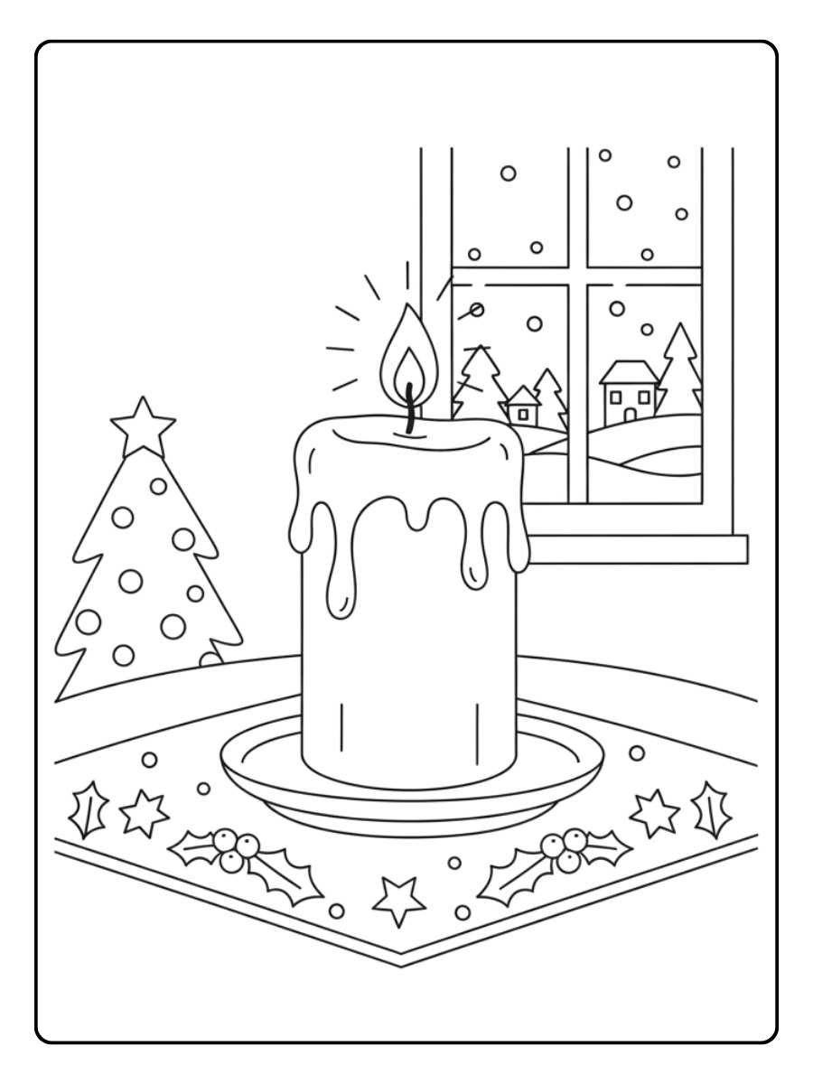 Kleurplaat kerst kaars op tafel