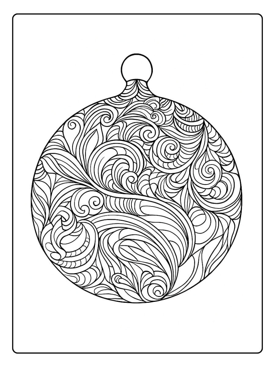 Kleurplaat kerstbal met sierlijke patronen (2)