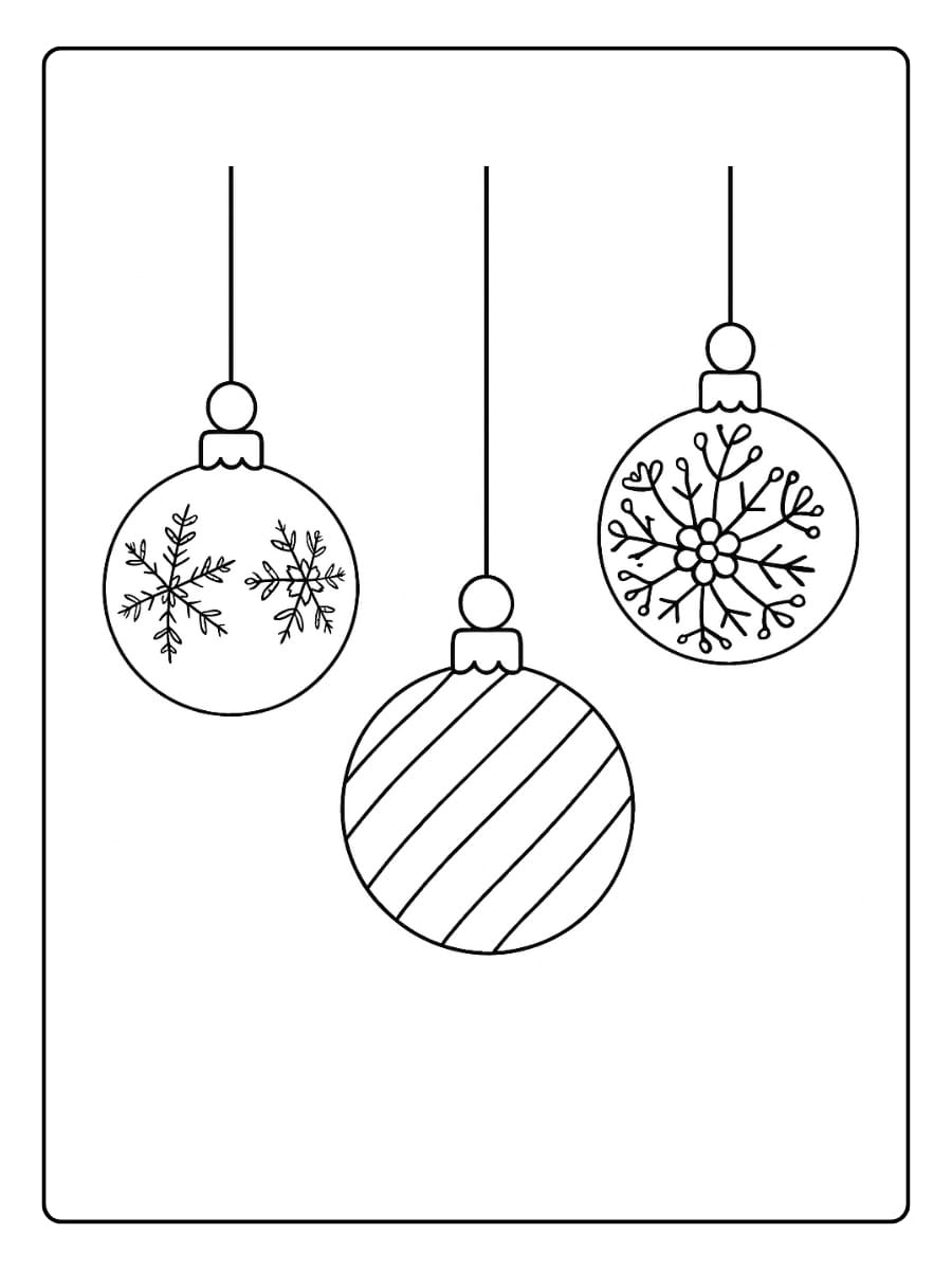 Kleurplaat kerstballen met verschillende decoratieve patronen