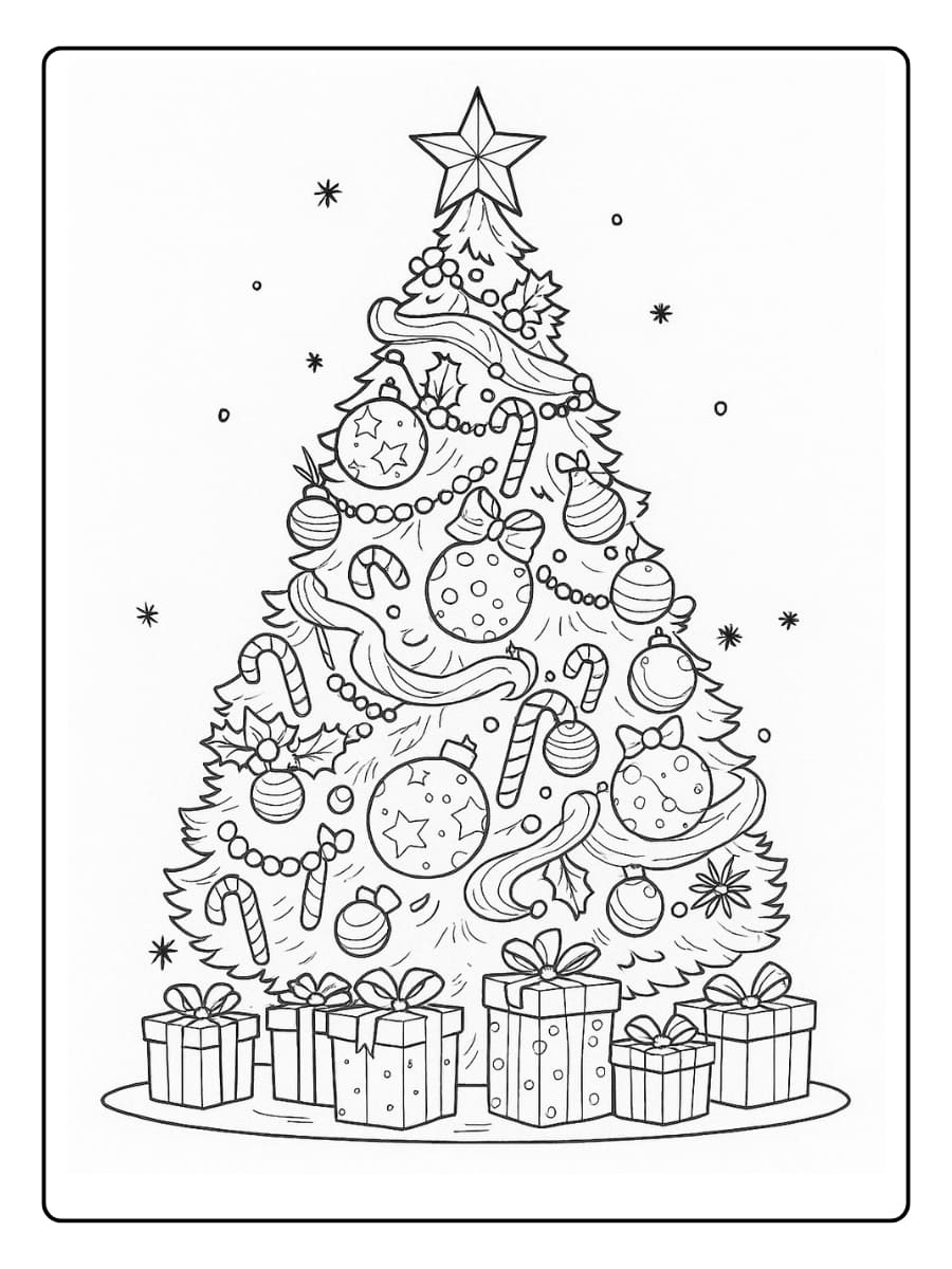 Kleurplaat kerstboom om in te kleuren voor volwassenen