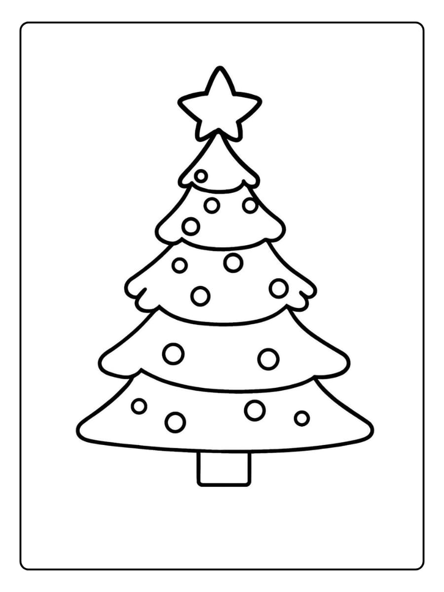 Kleurplaat simpel kerstboom versierd met vrolijke ballen