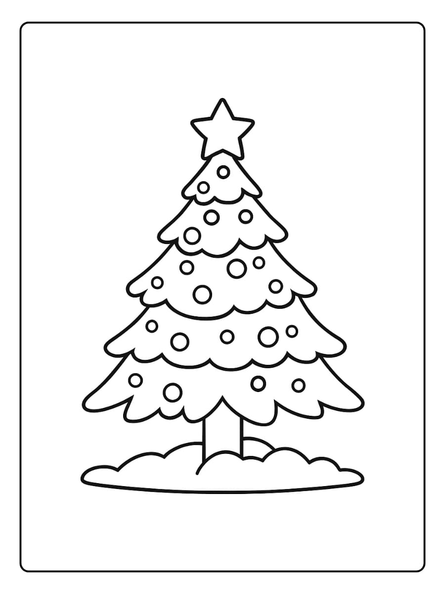 Kleurplaat simpele kerstboom met een ster bovenop