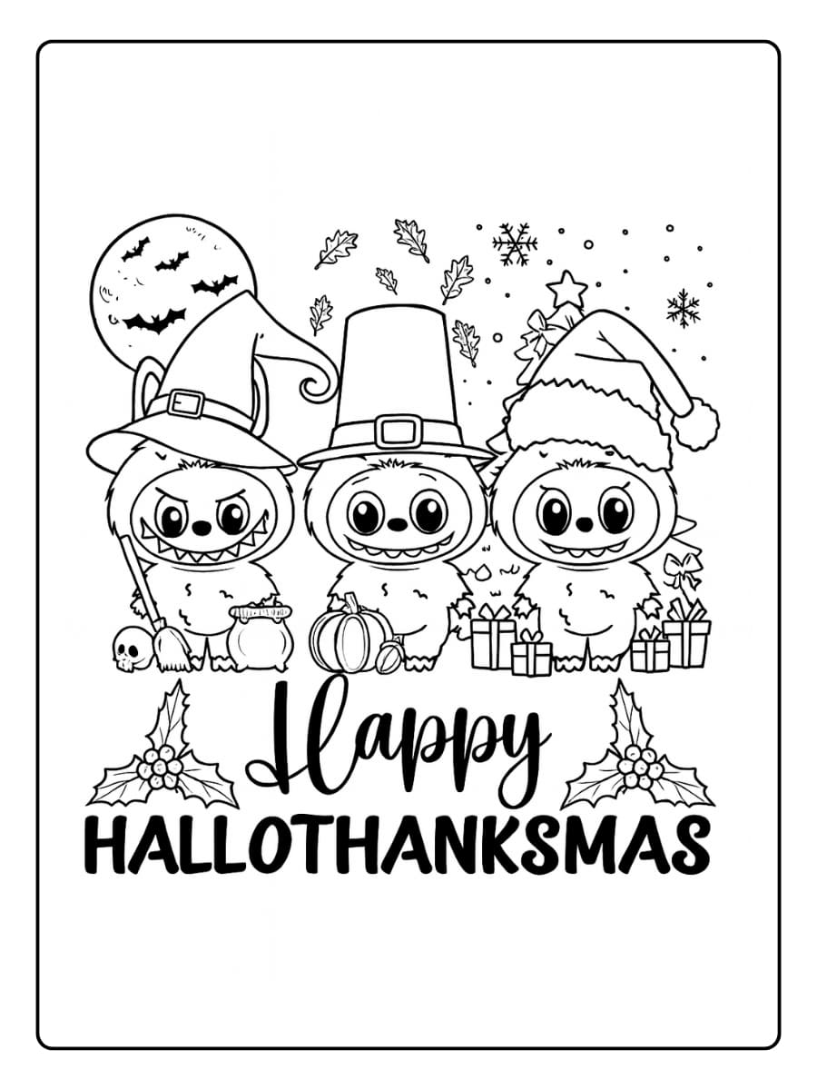 Labubu en kerstcadeautjes kleurplaat