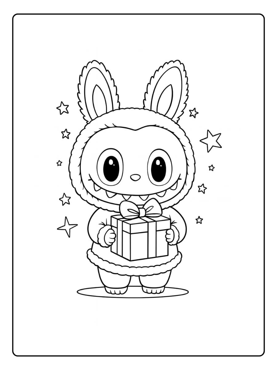 Labubu en kerstkrans kleurplaat