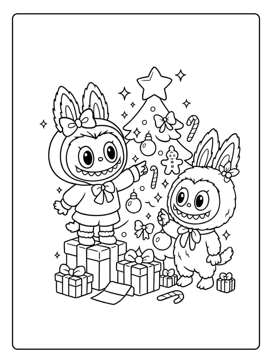 Labubu en kerstliedjes kleurplaat