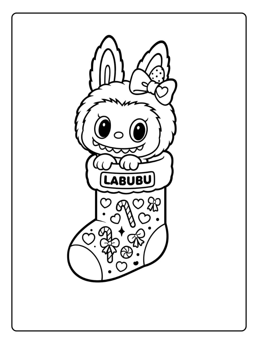 Labubu en kerstster kleurplaat