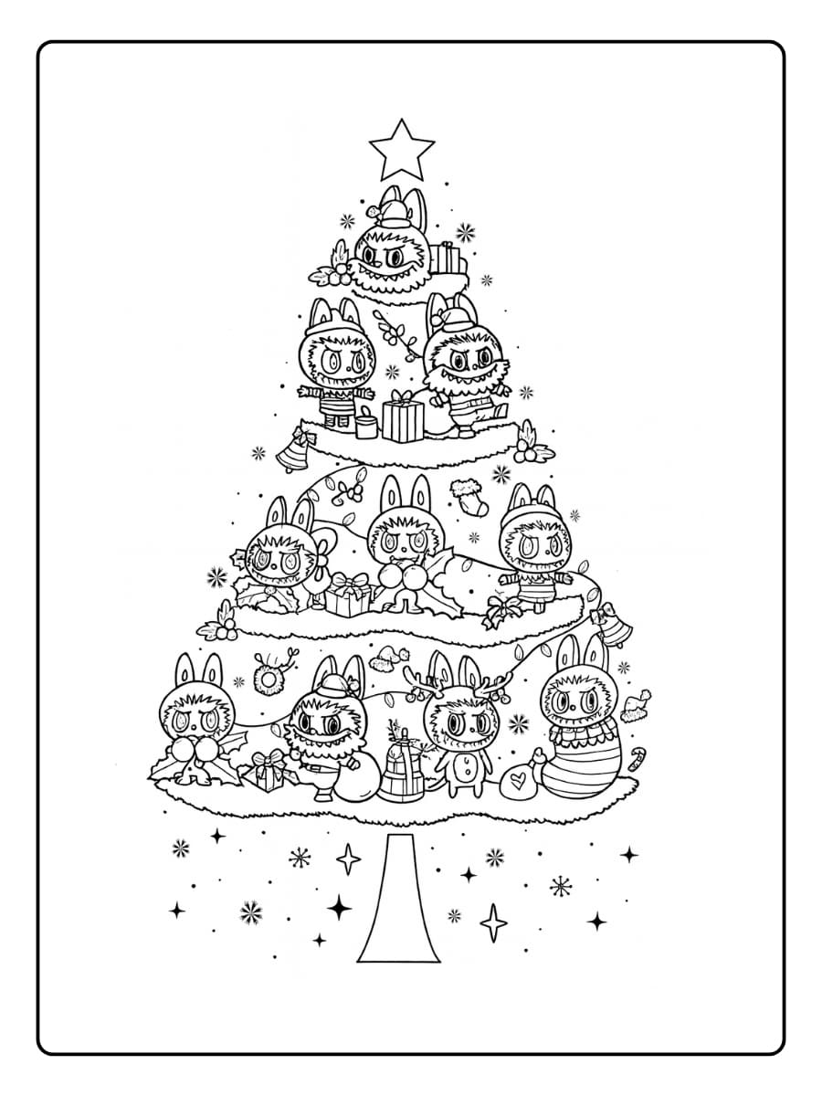 Labubu in de sneeuw kleurplaat