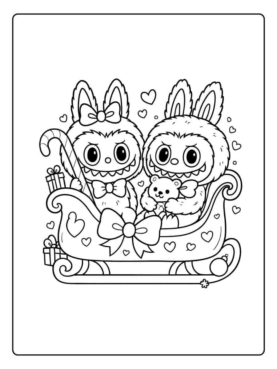 Labubu in kerstpyjama kleurplaat