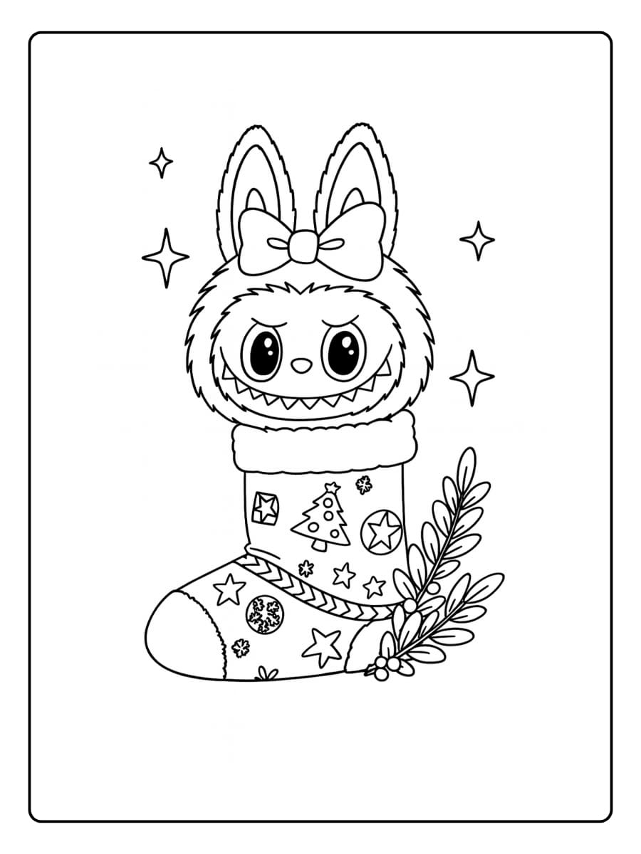 Labubu kerst diner kleurplaat