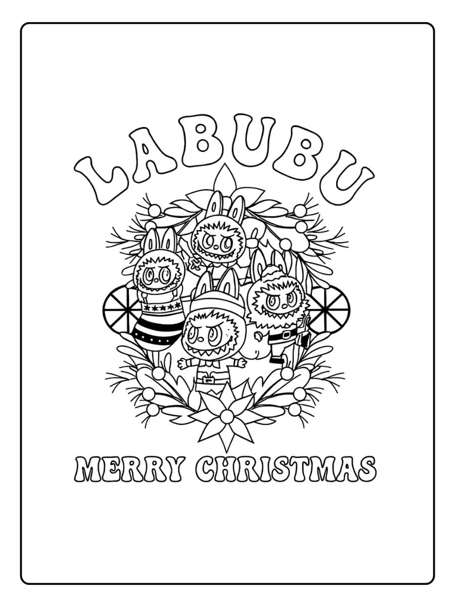 Labubu kerstfeest kleurplaat