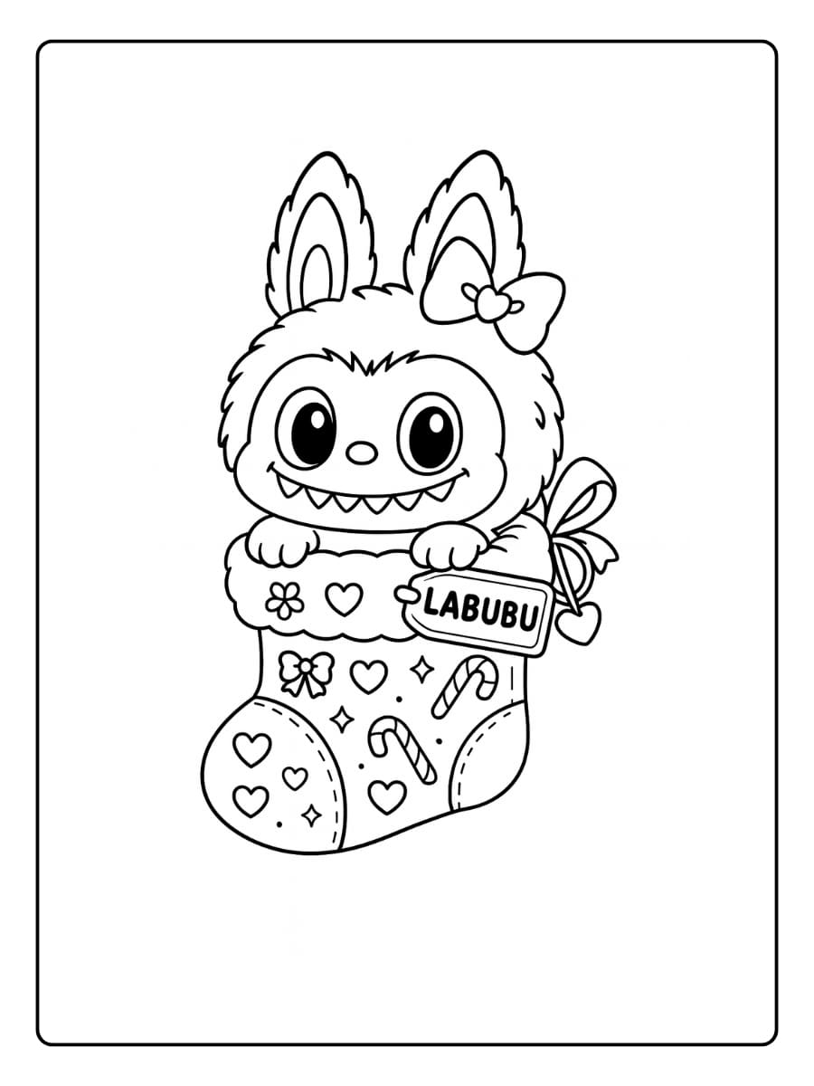 Labubu kerstkleurplaat voor kinderen