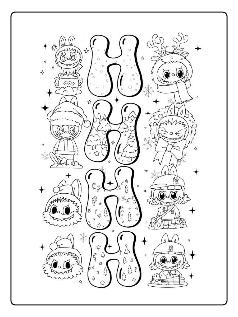 Labubu kerstman kleurplaat