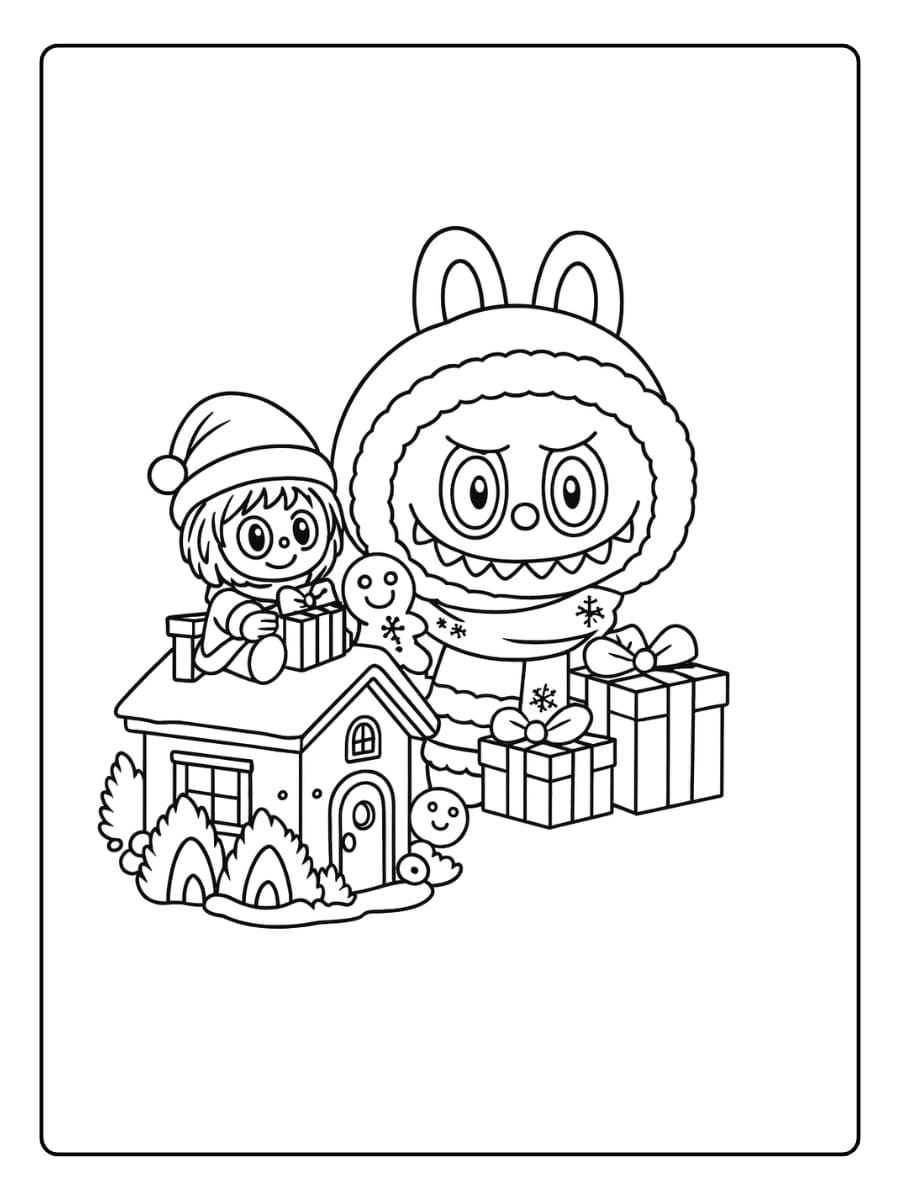 Labubu kerstmandala kleurplaat