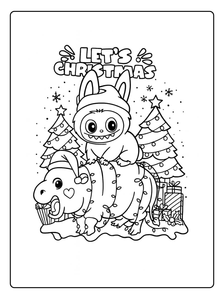 Labubu met kerstkoekjes kleurplaat