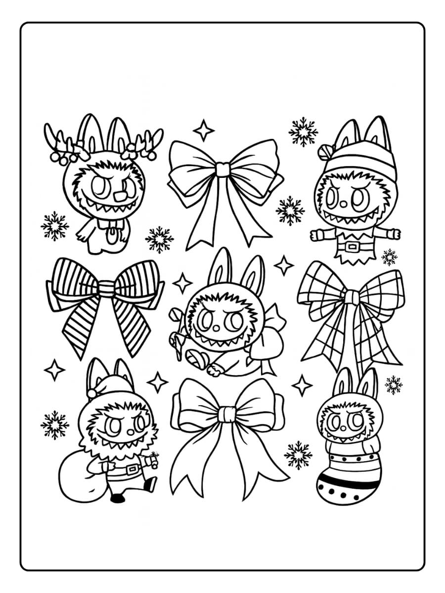 Labubu onder de mistletoe kleurplaat