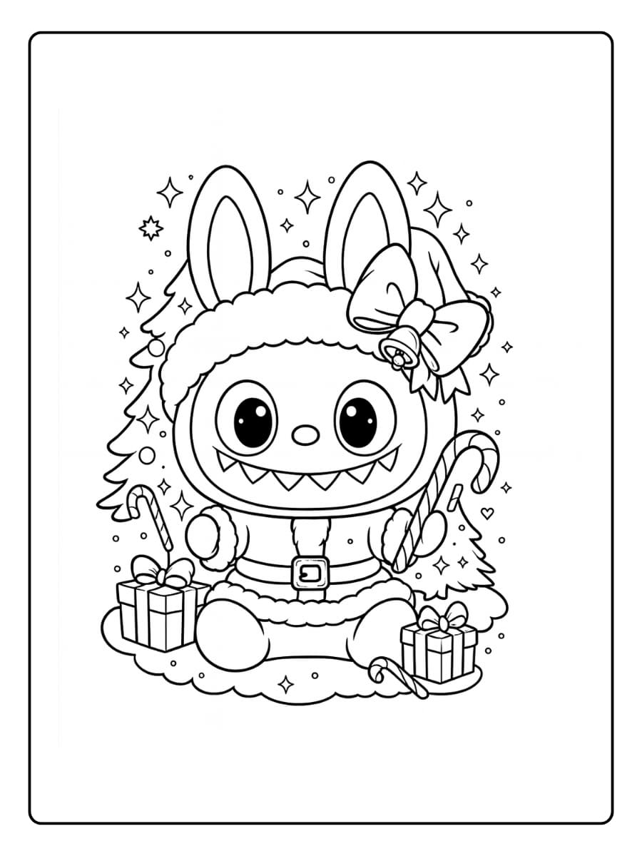 Labubu op de slee kleurplaat