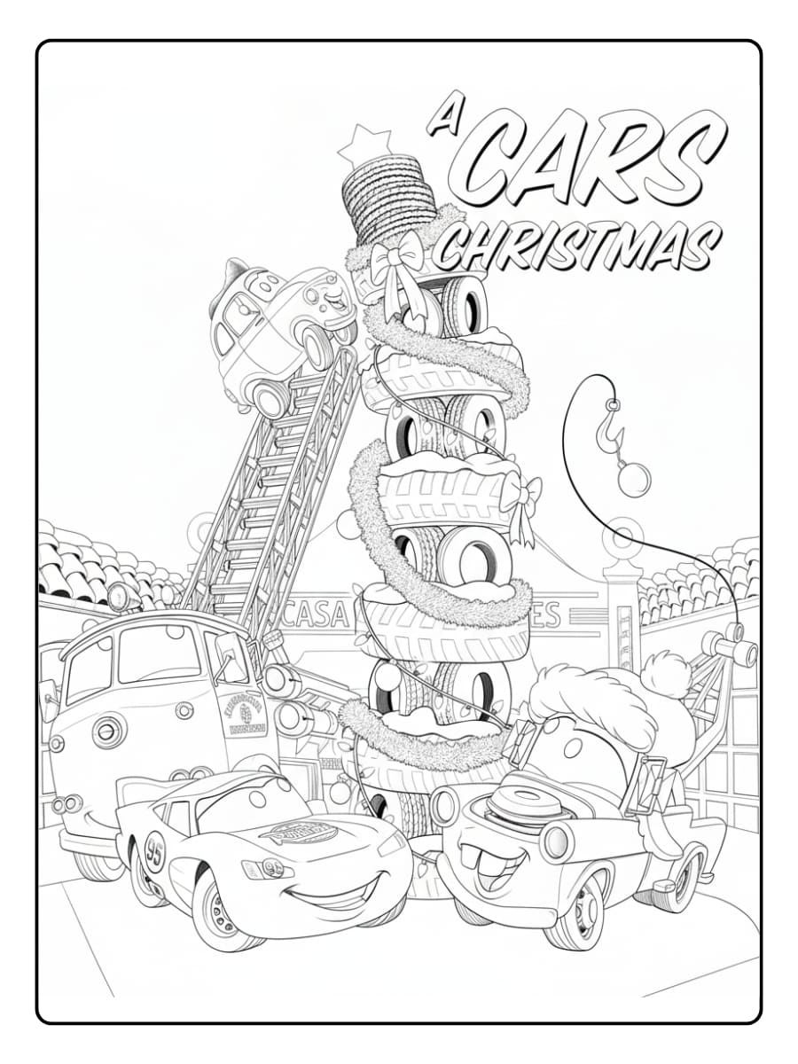 cars kerst kleurplaat