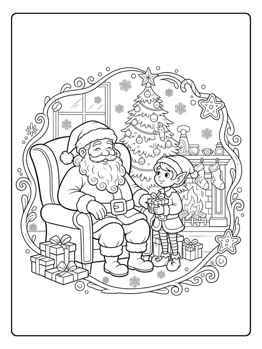 kerst elfje kleurplaat bij de kerstman